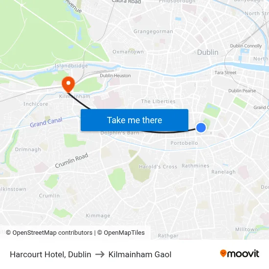 Harcourt Hotel, Dublin to Kilmainham Gaol map