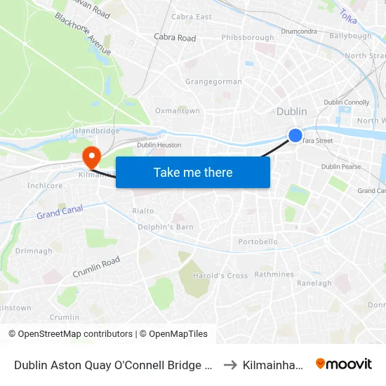 Dublin Aston Quay O'Connell Bridge and Temple Bar to Kilmainham Gaol map
