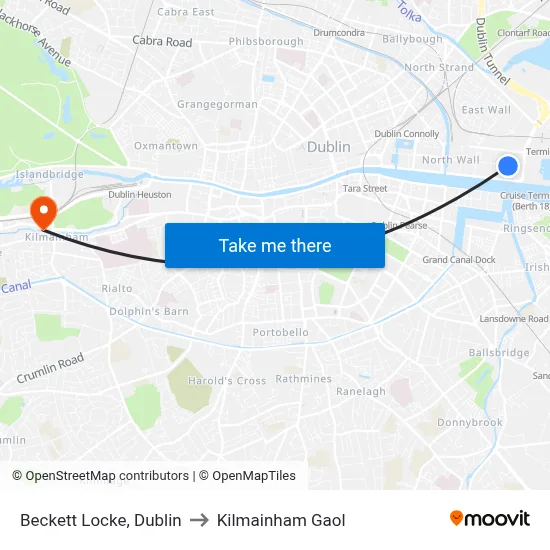 Beckett Locke, Dublin to Kilmainham Gaol map