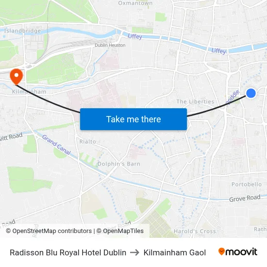 Radisson Blu Royal Hotel Dublin to Kilmainham Gaol map