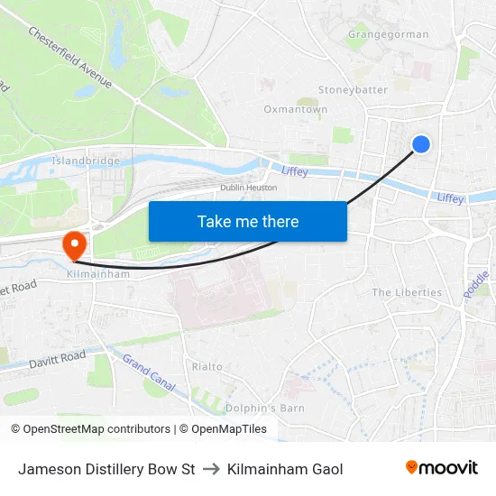 Jameson Distillery Bow St to Kilmainham Gaol map