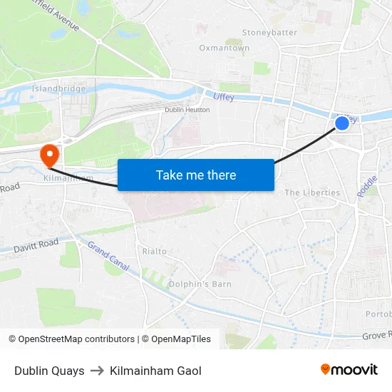 Dublin Quays to Kilmainham Gaol map