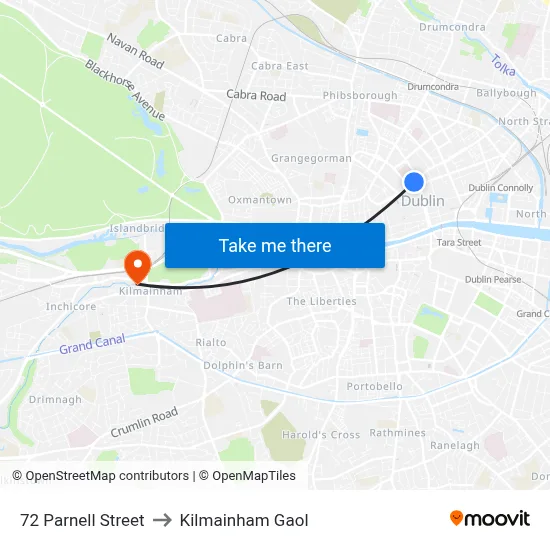 72 Parnell Street to Kilmainham Gaol map