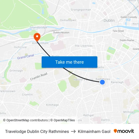 Travelodge Dublin City Rathmines to Kilmainham Gaol map