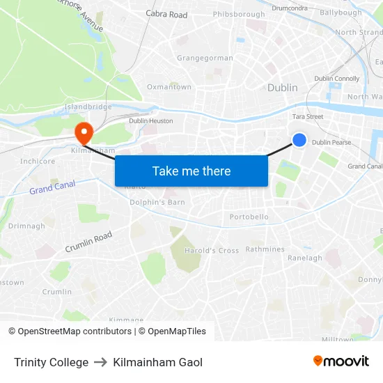 Trinity College to Kilmainham Gaol map