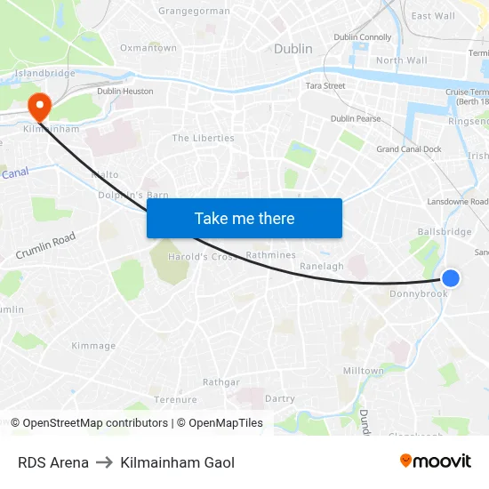 RDS Arena to Kilmainham Gaol map