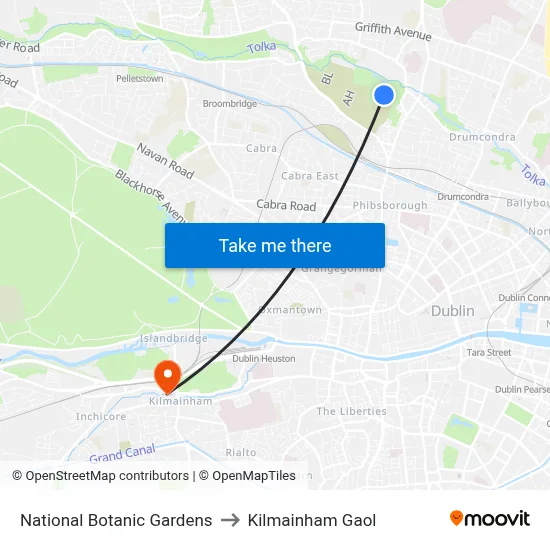 National Botanic Gardens to Kilmainham Gaol map