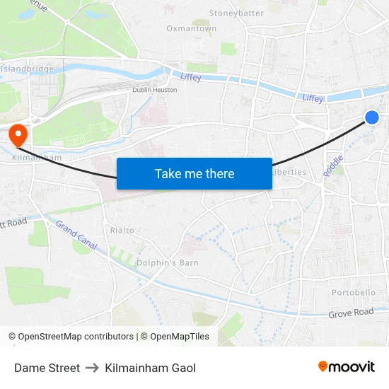 Dame Street to Kilmainham Gaol map