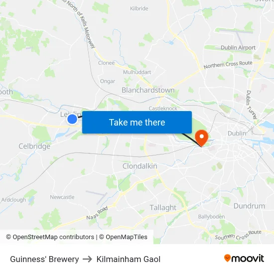 Guinness' Brewery to Kilmainham Gaol map