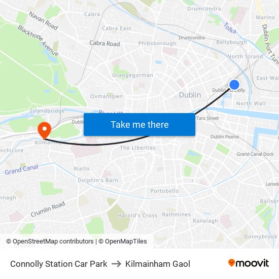 Connolly Station Car Park to Kilmainham Gaol map