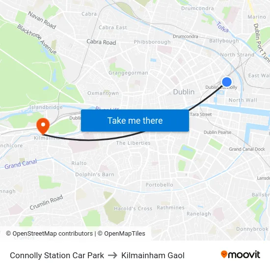 Connolly Station Car Park to Kilmainham Gaol map