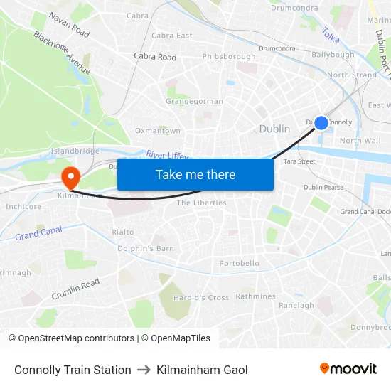 Connolly Train Station to Kilmainham Gaol map