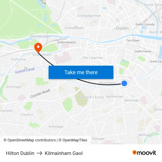 Hilton Dublin to Kilmainham Gaol map
