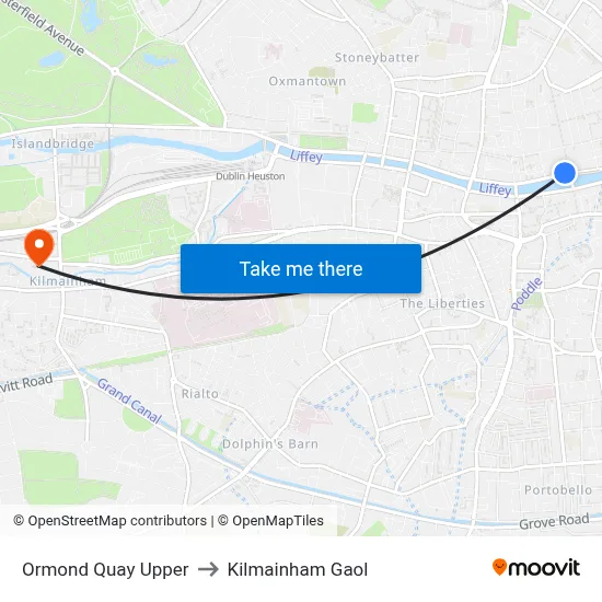 Ormond Quay Upper to Kilmainham Gaol map