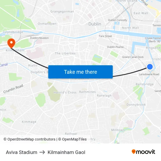 Aviva Stadium to Kilmainham Gaol map