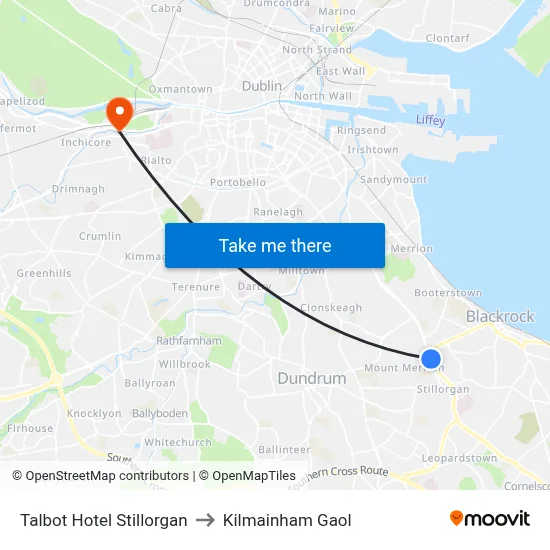 Talbot Hotel Stillorgan to Kilmainham Gaol map