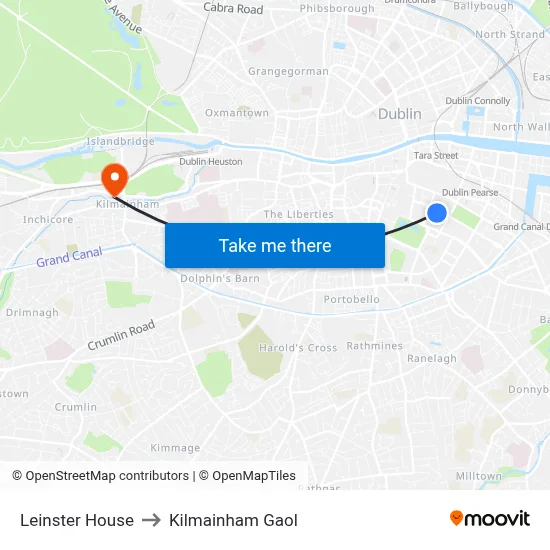 Leinster House to Kilmainham Gaol map