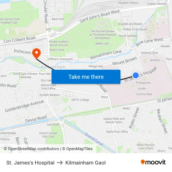 St. James's Hospital to Kilmainham Gaol map