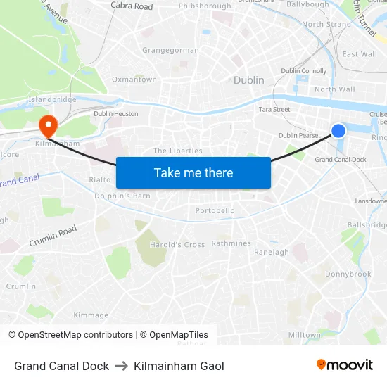 Grand Canal Dock to Kilmainham Gaol map