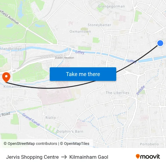 Jervis Shopping Centre to Kilmainham Gaol map