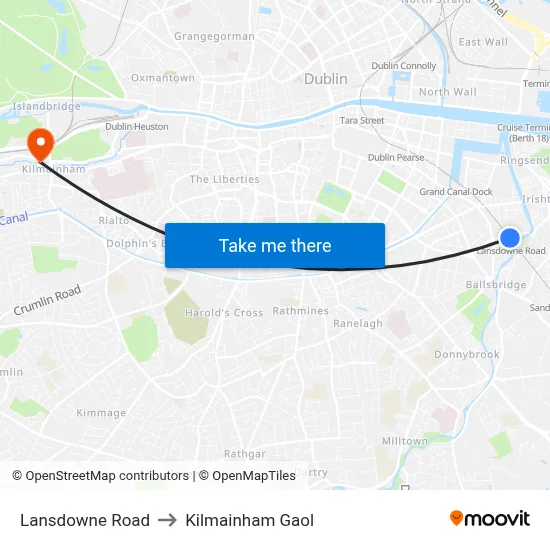 Lansdowne Road to Kilmainham Gaol map