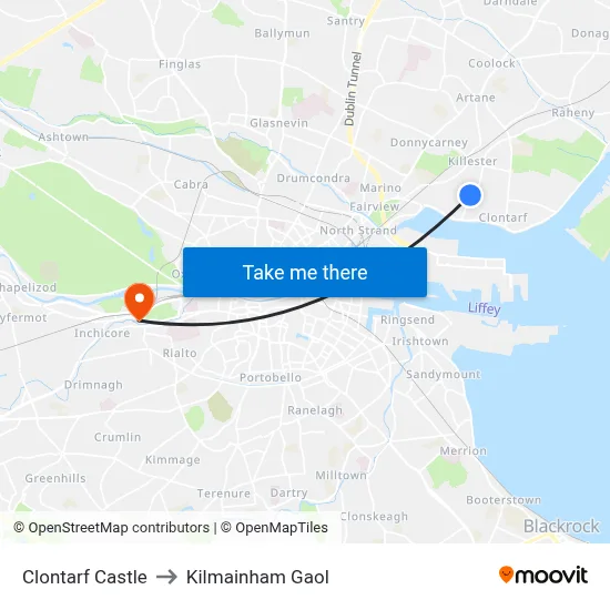 Clontarf Castle to Kilmainham Gaol map