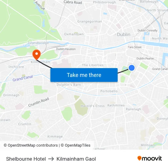 Shelbourne Hotel to Kilmainham Gaol map