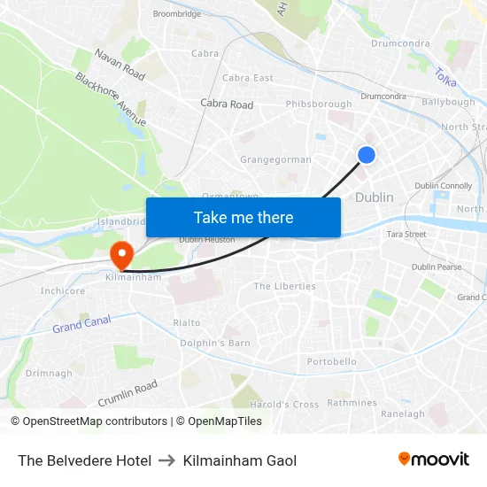 The Belvedere Hotel to Kilmainham Gaol map