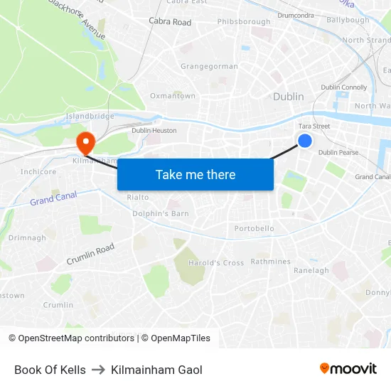 Book Of Kells to Kilmainham Gaol map
