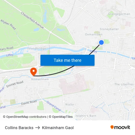 Collins Baracks to Kilmainham Gaol map