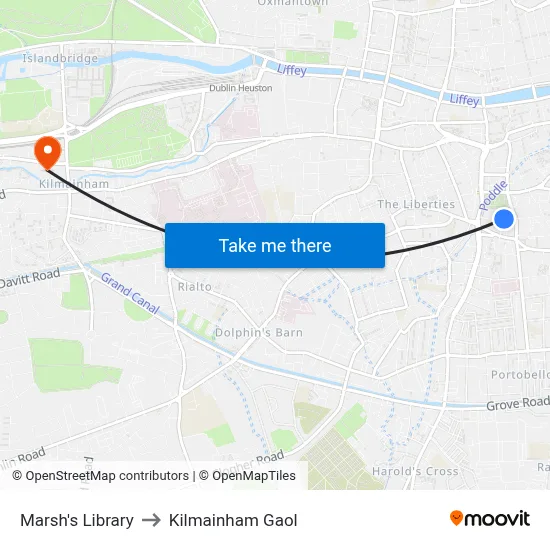 Marsh's Library to Kilmainham Gaol map
