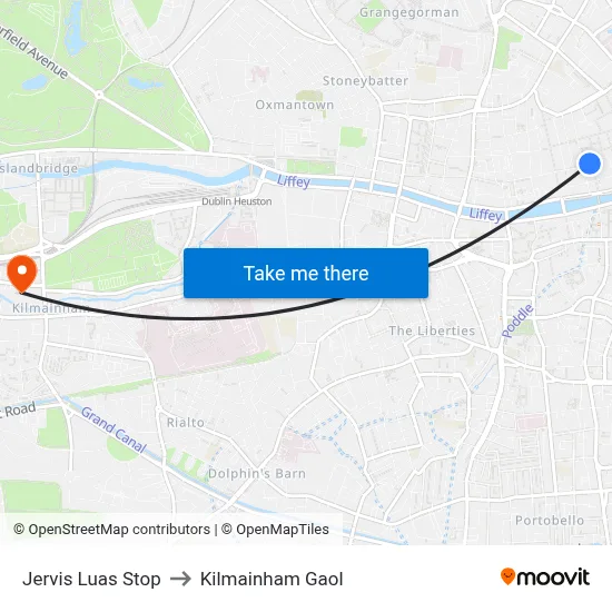 Jervis Luas Stop to Kilmainham Gaol map