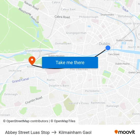 Abbey Street Luas Stop to Kilmainham Gaol map