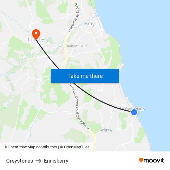 Greystones to Enniskerry map