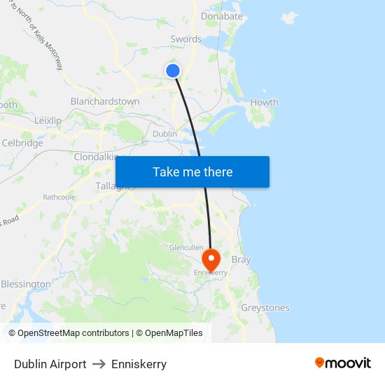 Dublin Airport to Enniskerry map