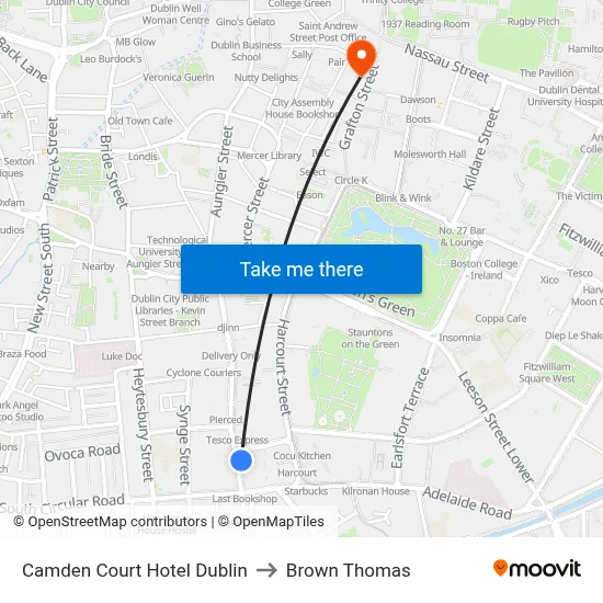 Camden Court Hotel Dublin to Brown Thomas map