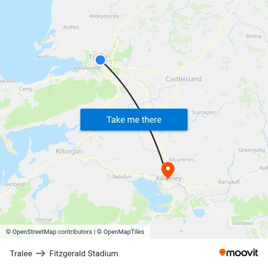 Tralee to Fitzgerald Stadium map
