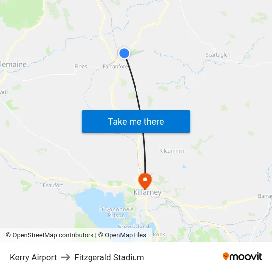 Kerry Airport to Fitzgerald Stadium map