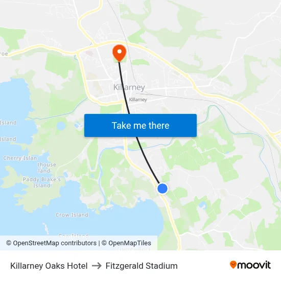 Killarney Oaks Hotel to Fitzgerald Stadium map