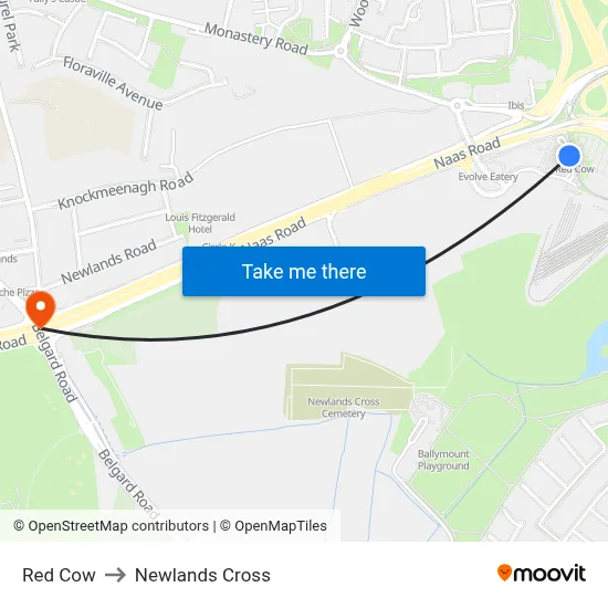 Red Cow to Newlands Cross map