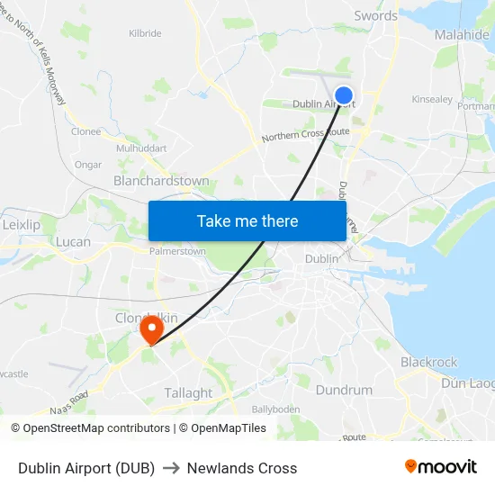 Dublin Airport (DUB) to Newlands Cross map