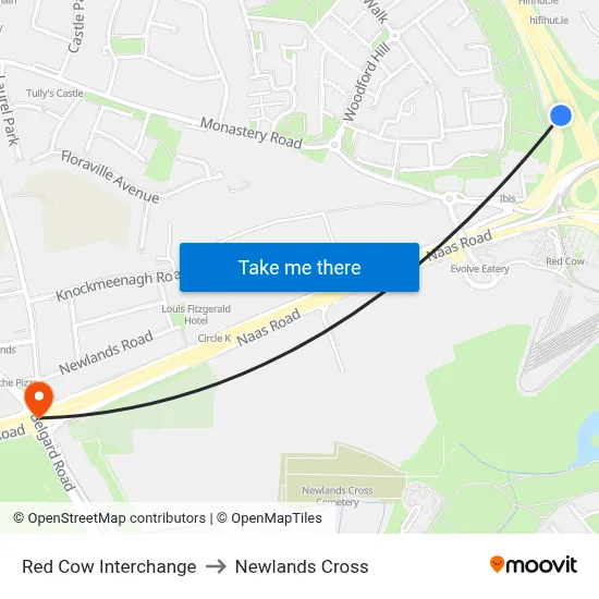 Red Cow Interchange to Newlands Cross map