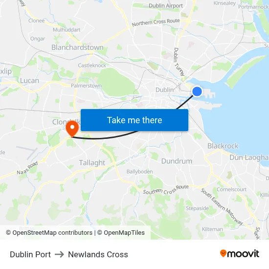 Dublin Port to Newlands Cross map