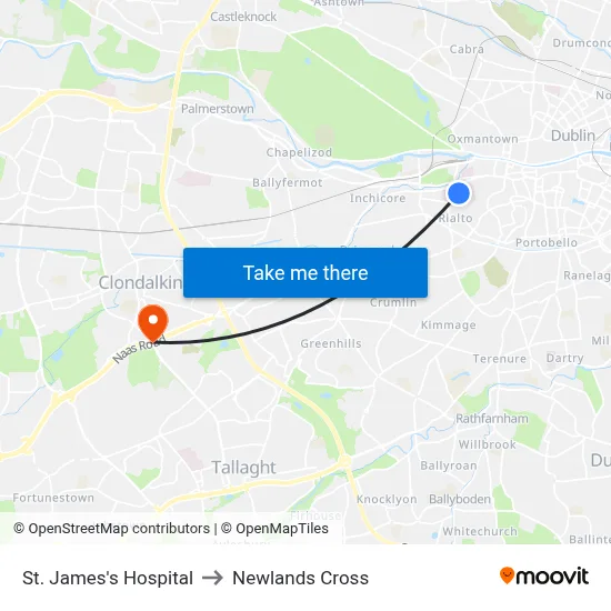 St. James's Hospital to Newlands Cross map