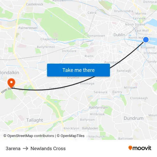 3arena to Newlands Cross map
