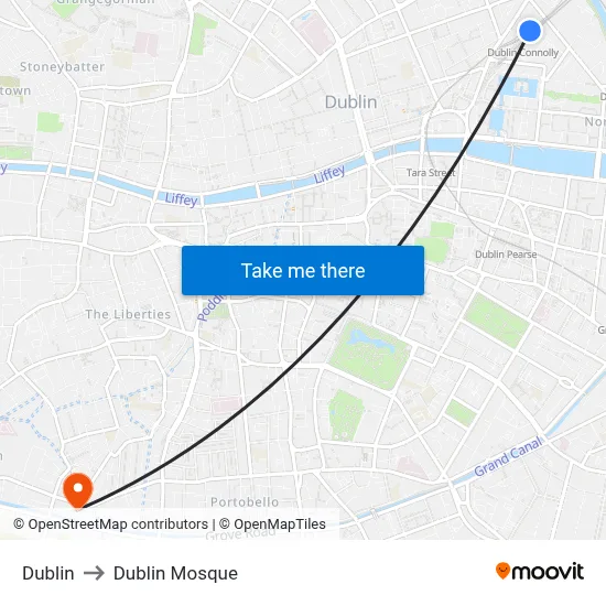 Dublin to Dublin Mosque map