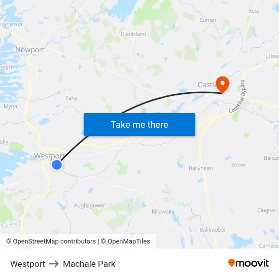 Westport to Machale Park map