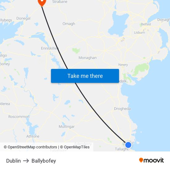 Dublin to Ballybofey map