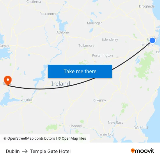 Dublin to Temple Gate Hotel map