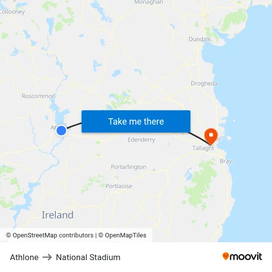 Athlone to National Stadium map